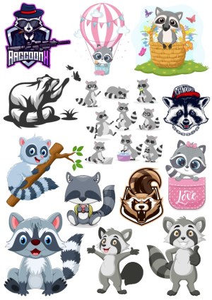 Cute and Fun Raccoon Clipart Collection Free Vector