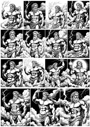 Set of Black and White Zeus Lightning God Vector Illustrations Free Vector