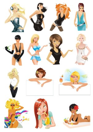 Collection of Fashion and Summer Women Vector Illustrations Free Vector