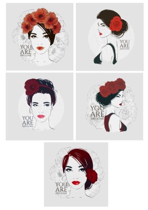 Stylish Portraits of Women with Red Flowers and Inspirational Text Free Vector