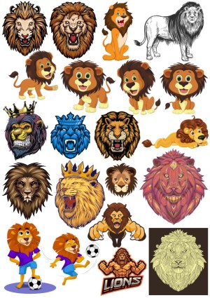 Collection of Lion Illustrations and Cartoon Characters Free Vector