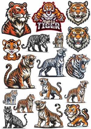 Collection of Tiger Vector Illustrations and Mascots Free Vector