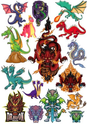 Colorful Dragon Illustrations and Fantasy Dragon Characters Collection Free Vector