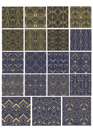 Set of 20 Art Deco Geometric Vector Patterns in Gold and Dark Colors Free Vector