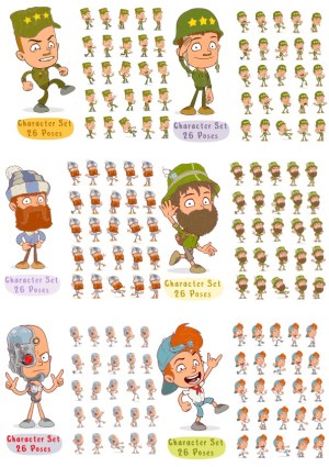 Cartoon Character Sets with 26 Dynamic Poses Free Vector