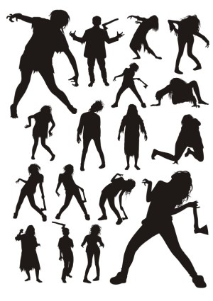 Zombie and Survivor Silhouette Vector Set Free Vector