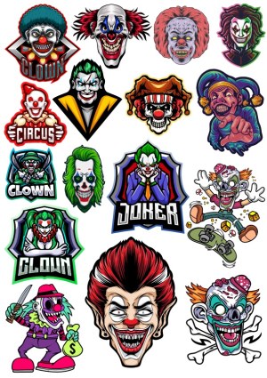 Collection of Creepy Joker and Clown Vector Illustrations Free Vector