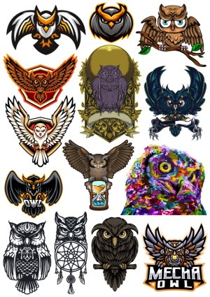 Collection of Various Artistic Owl Vector Illustrations Free Vector