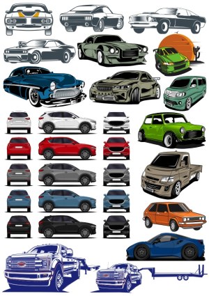Collection of Various Car and Truck Vector Illustrations Free Vector