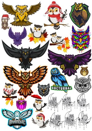 Collection of Colorful and Stylized Owl Vector Illustrations Free Vector