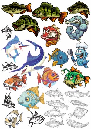 Colorful and Cartoon Fish Collection Vector Set Free Vector