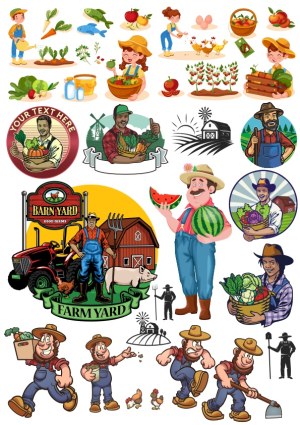 Farmers and Gardening Harvest Vector Set Free Vector