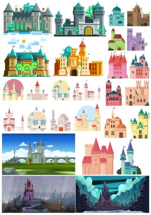 Collection of Colorful and Fantasy Castle Vector Illustrations Free Vector