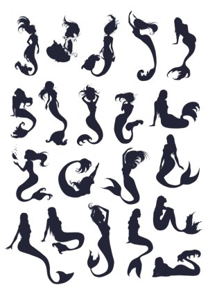 Collection of Mermaid Silhouette Vectors Free Vector