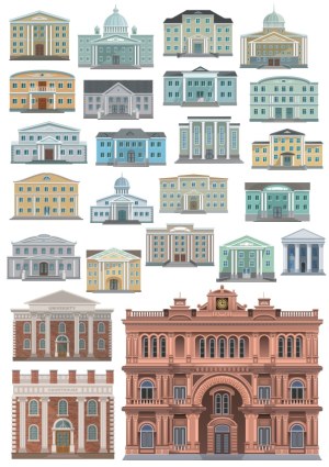 Set of Various Public and Institutional Building Vector Illustrations Free Vector