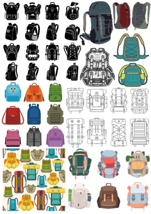 Collection of Various Backpack Vector Illustrations and Designs Free Vector