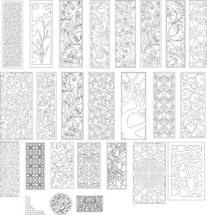 Collection of Ornamental Panel Patterns with Floral and Abstract Designs Free Vector