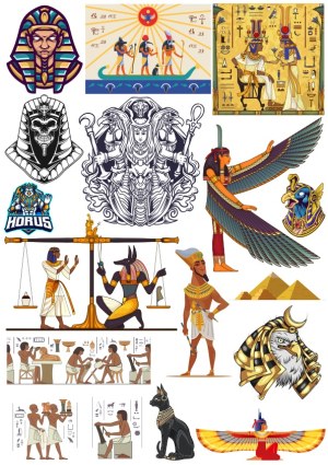 Collection of Egyptian Mythology and Ancient Egyptian Symbols Vector Illustrations Free Vector