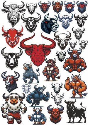 Collection of Bull and Buffalo Mascot and Logo Designs Free Vector