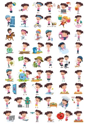 Cute Girl Character Various Daily Activities and Emotions Vector Set Free Vector