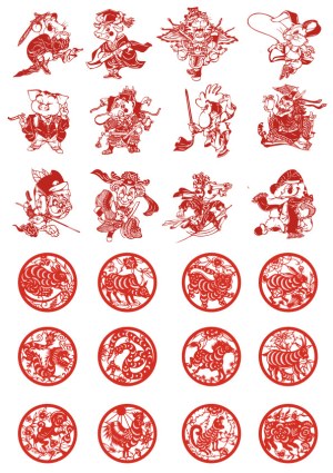 Chinese Zodiac Animal Vector Illustrations and Round Emblems Free Vector