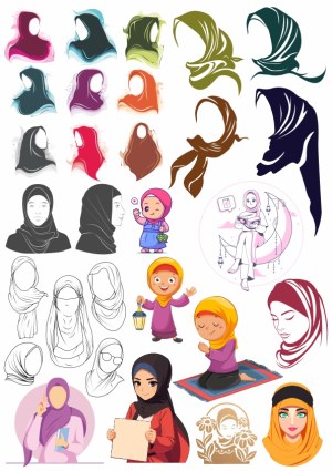 Collection of Women and Girls Wearing Hijab in Various Artistic Styles Free Vector