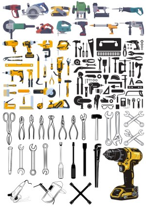 Comprehensive Collection of Hand and Power Tool Vectors Free Vector