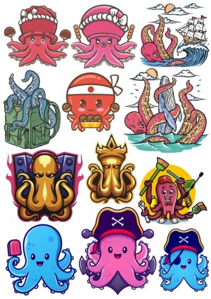 Cute and Fierce Octopus Cartoon Vector Set Free Vector