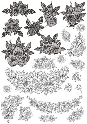 Black and White Lace Rose Floral Vector Set Free Vector