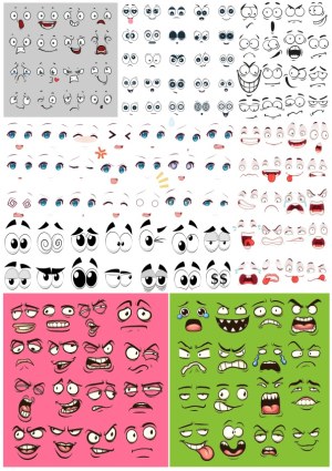 Variety of Cartoon Face Expressions and Eye Emotions Vector Set Free Vector