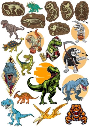 Cartoon Dinosaur and Dinosaur Fossil Vector Collection Free Vector