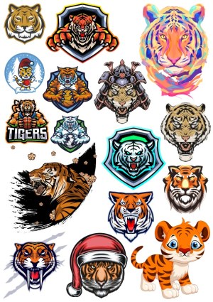 Collection of Tiger-Themed Vector Illustrations and Mascot Designs Free Vector