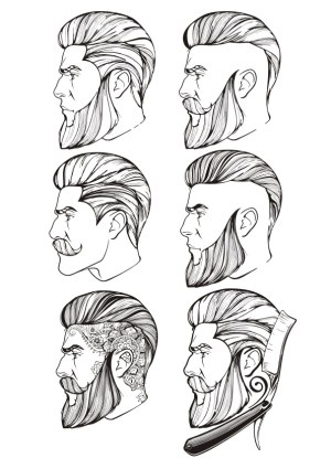 Vector Set of Men's Side Profile Hairstyles and Beard Styles Free Vector