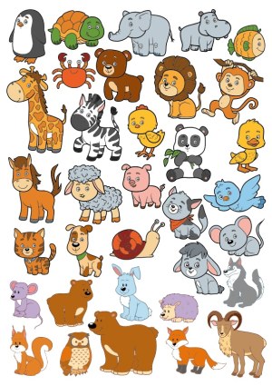 Set of Cute Cartoon Forest and Zoo Animals Vector Illustrations Free Vector