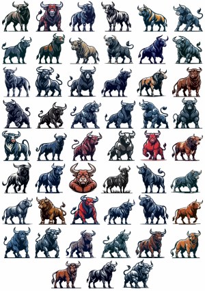 Collection of Stylized Bull and Buffalo Vector Illustrations Free Vector