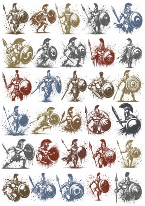 Set of Stylized Spartan Warrior Vector Illustrations Free Vector