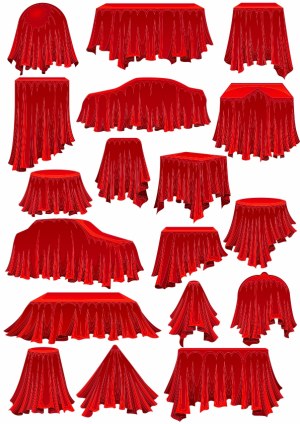 Set of Red Draped Fabric Covers on Various Furniture Shapes Free Vector