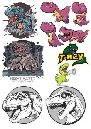 T-Rex and Dinosaur Cartoon and Realistic Vector Illustrations Free Vector