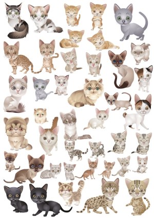 Collection of Cute Cartoon Cat Vectors with Different Breeds and Poses Free Vector