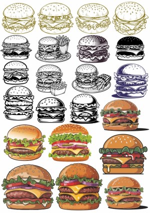 Collection of Detailed Hamburger Vector Illustrations Free Vector