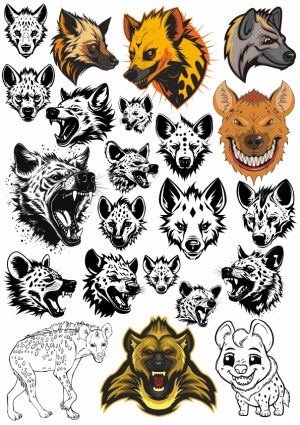 Collection of Hyena Head Vector Illustrations Free Vector