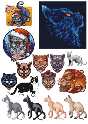 Collection of Stylized Cat Vector Illustrations with Christmas Themes Free Vector