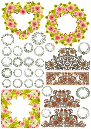 Floral and Leafy Decorative Wreaths and Ornate Borders Vector Collection Free Vector