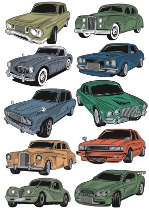 Collection of Vintage and Classic Car Vector Illustrations Free Vector