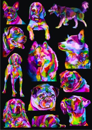 Colorful Pop Art Dog Portraits Collection Free Vector