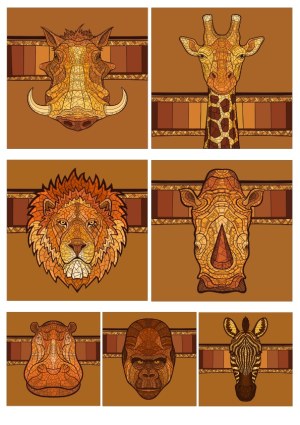 Mosaic Style African Safari Animal Portraits Vector Set Free Vector