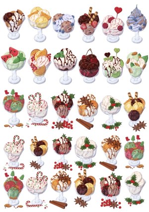 Variety of Decorative Ice Cream and Dessert Vector Illustrations Free Vector