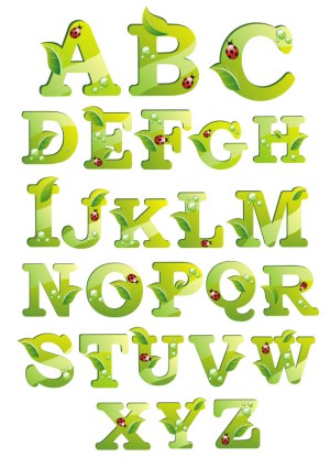 Eco-Friendly Green Alphabet with Leaves and Ladybugs Free Vector