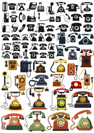 Collection of Vintage and Modern Telephones Vector Illustrations Free Vector
