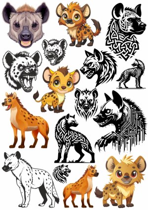 Cartoon and Tribal Hyena Vector Illustrations Free Vector